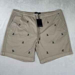 Psycho Bunny Khaki Embroidered Logo Drawstring Flat Front Shorts